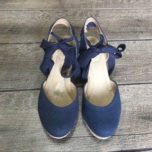 Lands End Navy Blue Ankle Tie Espadrilles Size 7
